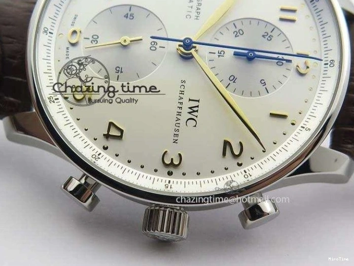 MIROTIME 1219 ModernLook Portuguese IW371445 ZF 1:1 Best Edition SS White Dial Gold Markers On Brown Leather Strap A79350 V 7269